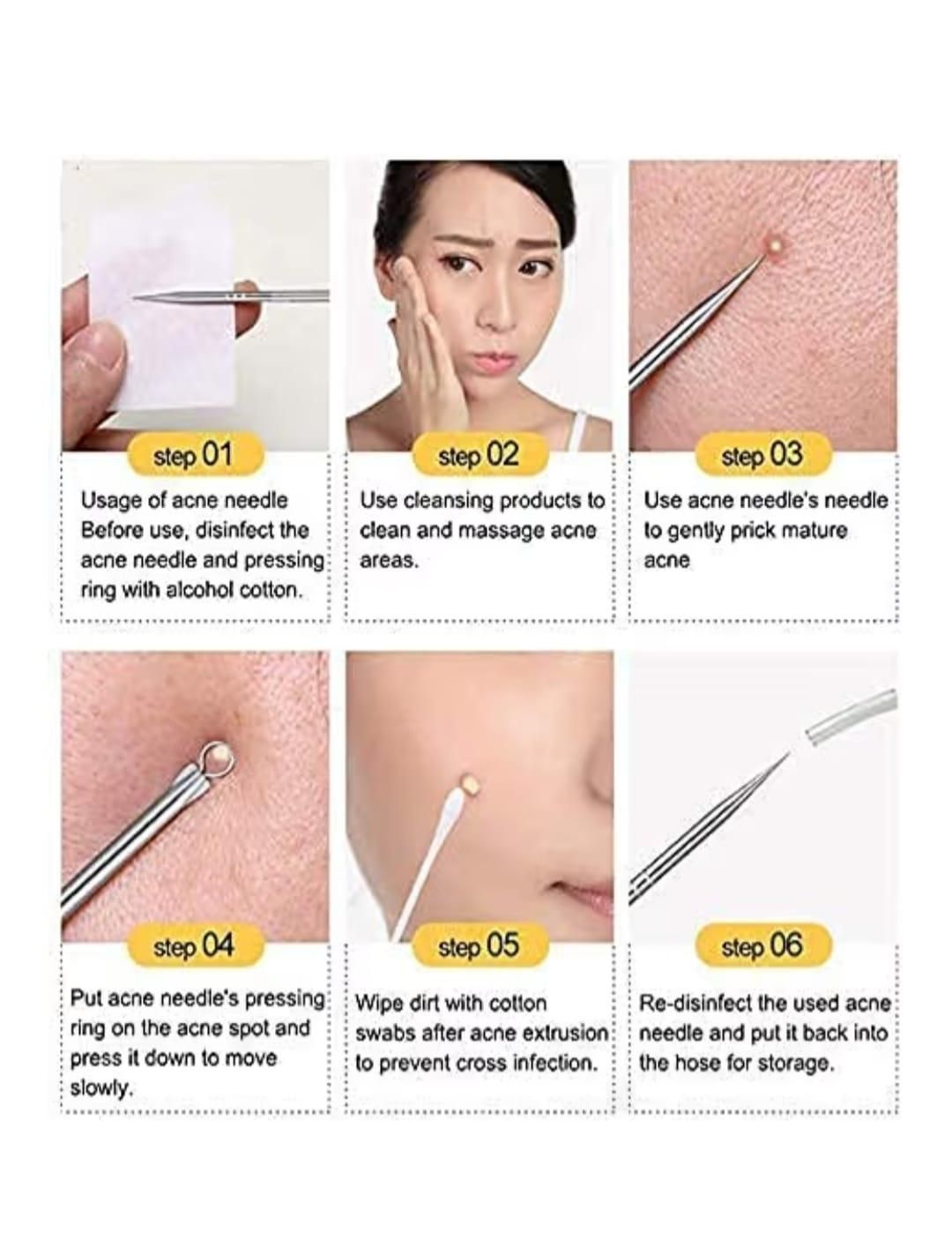 4pcs Set of Tools Spot Extractor Pore Cleansing Needle Hook Kit